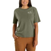Dusty Olive Women's Loose Fit Lightweight Short-Sleeve Flower Pocket T-Shirt