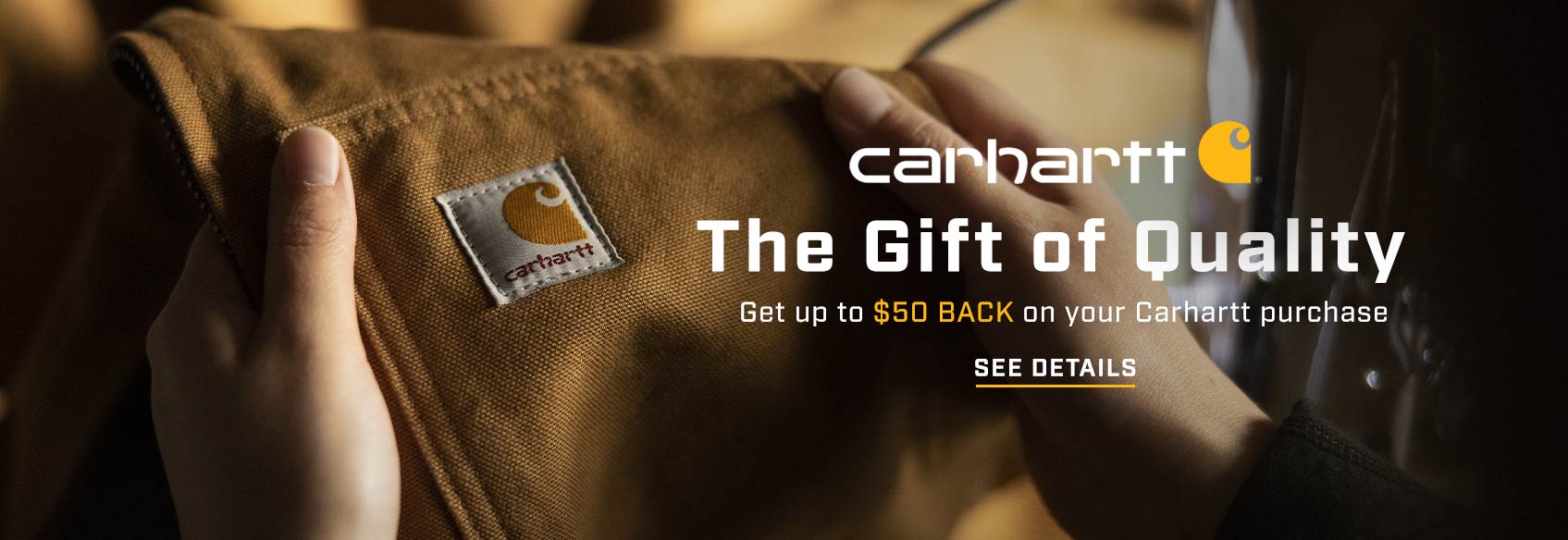 A closeup of a Carhartt canvas jacket