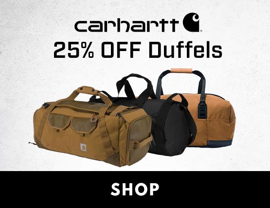 3 Carhartt duffel bags on a white background