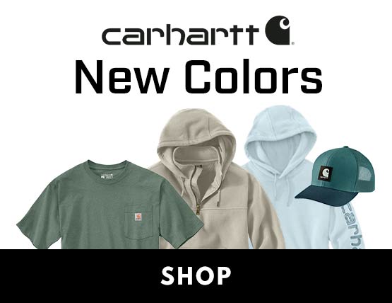 New Carhartt Colors Various Carhartt products flats in new spring 2026 colors on a white background