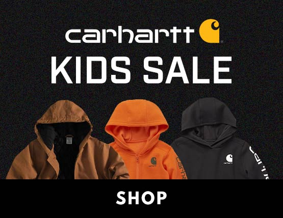 3 Carhartt kid's products on a black background.