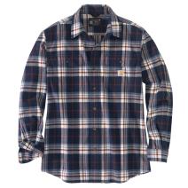 Navy Loose Fit Heavyweight Flannel Long-Sleeve Plaid Shirt