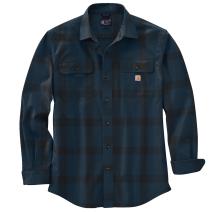 Night Blue Loose Fit Heavyweight Flannel Long-Sleeve Plaid Shirt