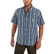 Navy Loose Fit Midweight Short-Sleeve Plaid Shirt