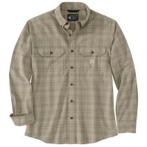 Dusty Olive Loose Fit Midweight Chambray Long-Sleeve Plaid Shirt