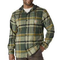 Forestry Green Rugged Flex™ Relaxed Fit Flannel Fleece Lined Hooded Shirt Jac