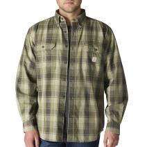 Dusty Olive Loose Fit Midweight Chambray Long-Sleeve Plaid Shirt