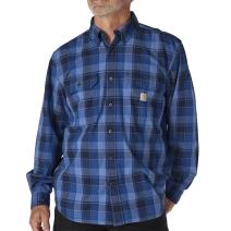 Navy Loose Fit Midweight Chambray Long-Sleeve Plaid Shirt