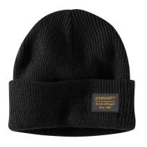 Black Knit Rugged Patch Beanie