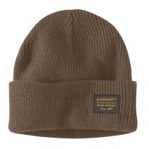 Coffee Knit Rugged Patch Beanie