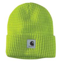 Bright Lime Knit Beanie with Reflective Patch