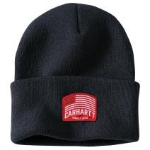 Navy Knit Flag Patch Beanie
