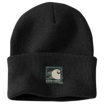 Black Knit Camo Patch Beanie