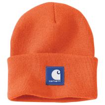 Bright Orange Knit Rubber Patch Beanie