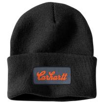 Black Knit Cuffed Script Patch Beanie