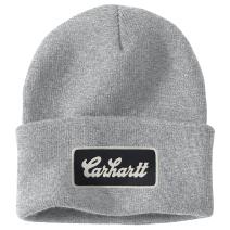 Heather Gray Knit Cuffed Script Patch Beanie