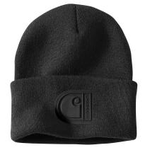 Black Knit Cuffed C Patch Beanie