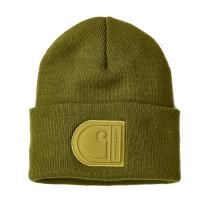 Dark Bronzed Green Knit Cuffed C Patch Beanie