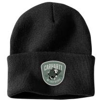 Black Knit Shamrock Patch Beanie