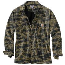 Black Blind Duck Camo Rugged Flex® Relaxed Fit Canvas Fleece-Lined Snap-Front Camo Shirt Jac