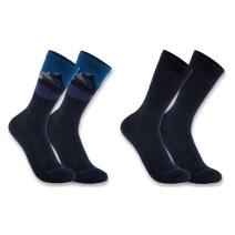 Navy Midweight Synthetic-Wool Blend Mountain Crew Sock 2-Pack