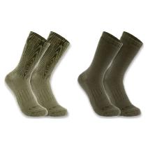 Olive Midweight Synthetic-Wool Blend Woodgrain Crew Sock 2-Pack