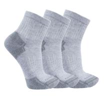 Gray Midweight Cotton Blend Quarter Sock 3-Pack