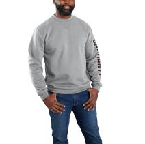 Heather Gray Loose Fit Midweight Crewneck Logo Sleeve Graphic Sweatshirt