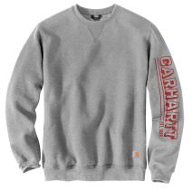 Heather Gray Loose Fit Midweight Crewneck Logo Sleeve Graphic Sweatshirt