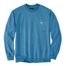Horizon Blue Relaxed Fit Midweight Garment Dye French Terry Crewneck Pocket Sweatshirt