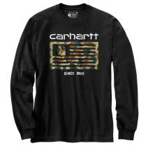 Black Relaxed Fit Midweight Long-Sleeve Camo Flag Graphic T-Shirt