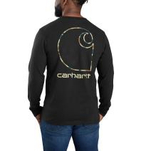 Black Relaxed Fit Heavyweight Long-Sleeve Pocket Camo C Graphic T-Shirt