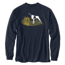 Navy Loose Fit Heavyweight Long-Sleeve Pocket Dog Graphic T-Shirt