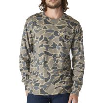 Khaki Vintage Camo Relaxed Fit Heavyweight Long-Sleeve Pocket Camo Logo Graphic T-Shirt