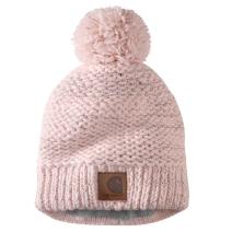 Pink Salt Rib Knit Sherpa-Lined Pom-Pom Beanie