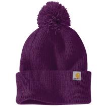 Eggplant Women's Knit Pom-Pom Cuffed Beanie