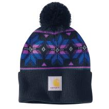 Navy Women's Knit Pom Jacquard Beanie