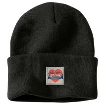 Black Women's Knit Heart Patch Beanie