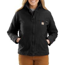 Black Women's Loose Fit Washed Duck Jacket - Sherpa Lined
