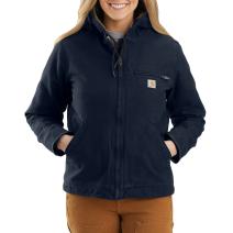 Navy Women's Loose Fit Washed Duck Jacket - Sherpa Lined
