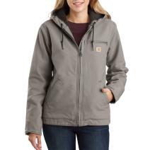 Taupe Gray Women's Loose Fit Washed Duck Jacket - Sherpa Lined