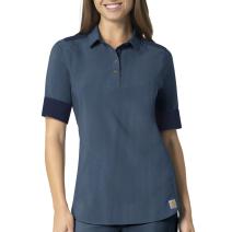 Navy Heather Women's Force® Cross-Flex Modern Fit Covertible Sleeve Scrub Shirt