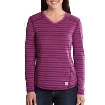 Magenta Heather Stripe Women's Force® Striped Long Sleeve V-Neck T-Shirt
