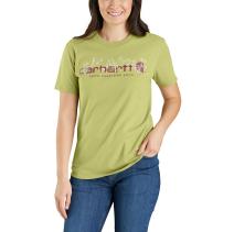 Green Olive Heather Women's Loose Fit Heavyweight Short-Sleeve Floral Logo Graphic T-Shirt