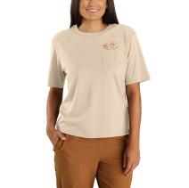 Stone Ash Women's Loose Fit Lightweight Short-Sleeve Flower Pocket T-Shirt