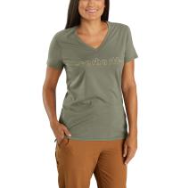 Dusty Olive Women's Relaxed Fit Lightweight Short-Sleeve Carhartt Graphic V-Neck T-Shirt