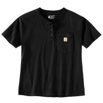 Black Women's Loose Fit Short-Sleeve Heavyweight Henley T-Shirt