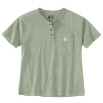 Sage Heather Women's Loose Fit Short-Sleeve Heavyweight Henley T-Shirt