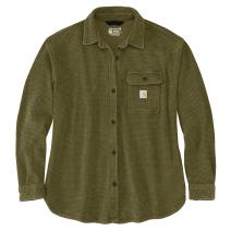 Dark Bronzed Green Women's Oversized-Fit Heavyweight Waffle Knit Shirt