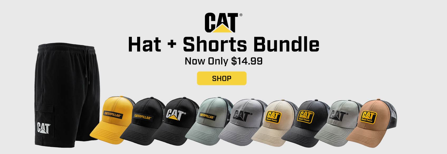 4 cat hats and a pair of sweatshorts